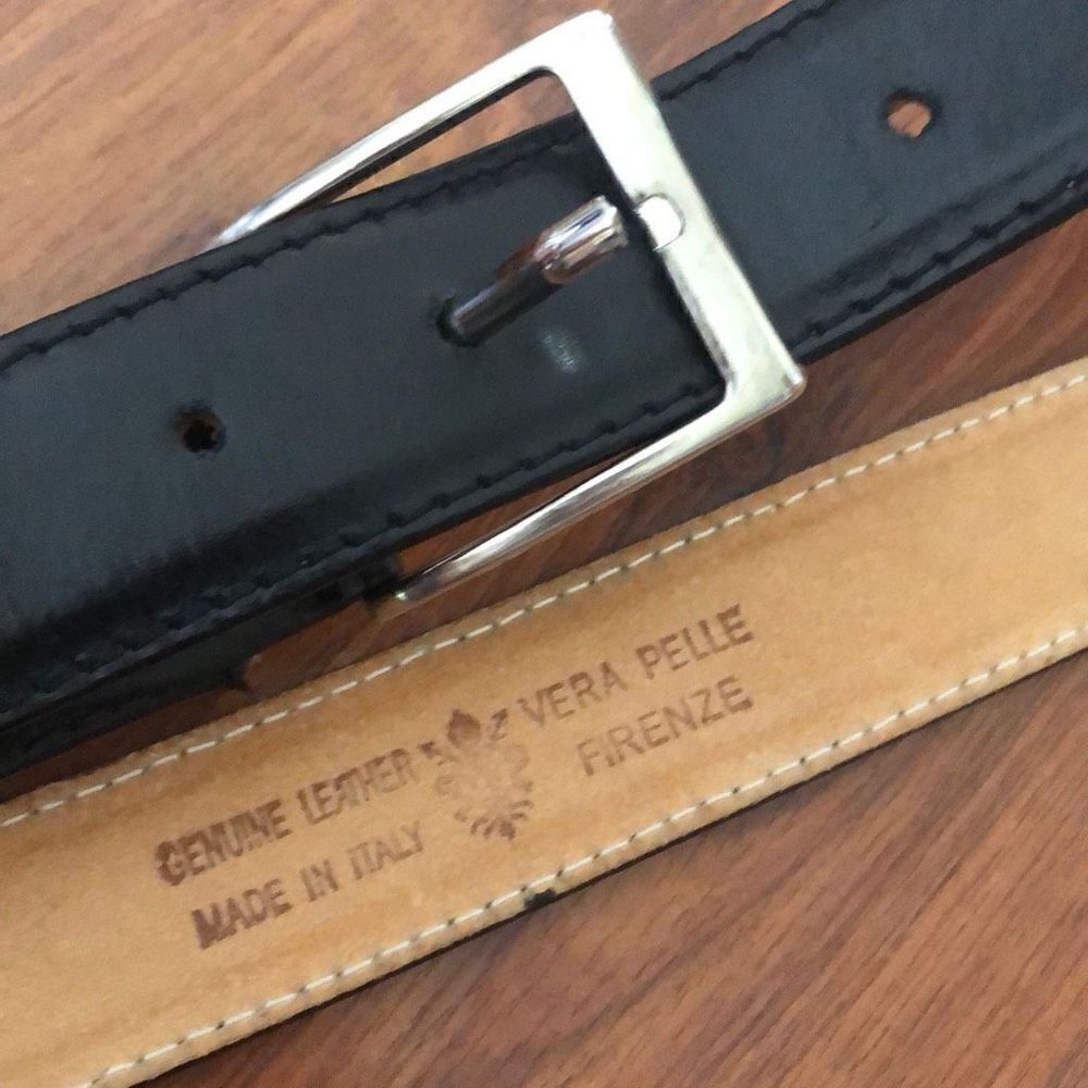 Vera Pelle Black men’s leather belt, silver buckle L Made in Italy Firenze
